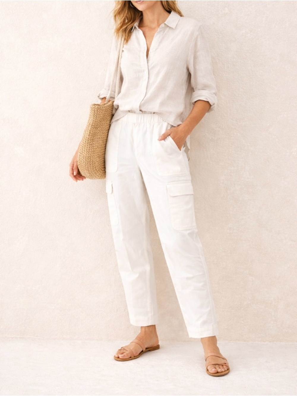 Babaton Titan Cargo Pants Aritzia White Milk Silk Cotton Utility Size 2 NWT